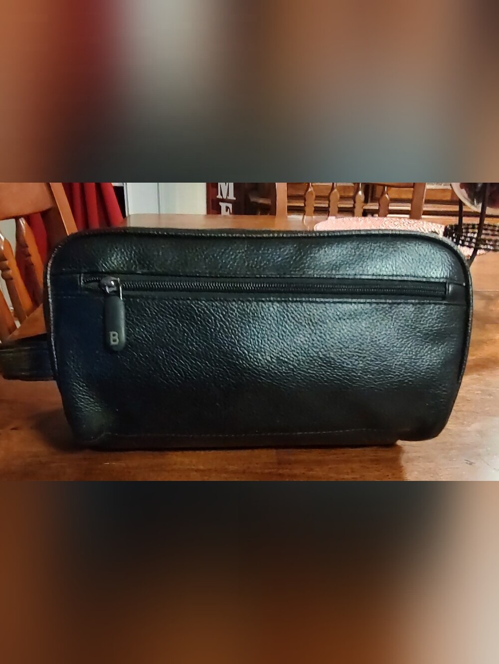 Black Leather Men's Toiletry Bag